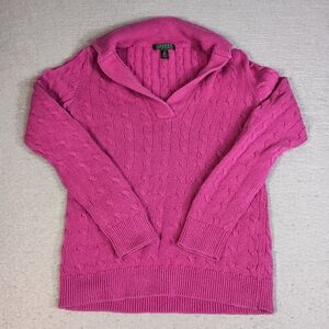 Lauren Ralph Lauren Women’s M Pink/Purple Cable Knit Pullover V-Neck Sweater